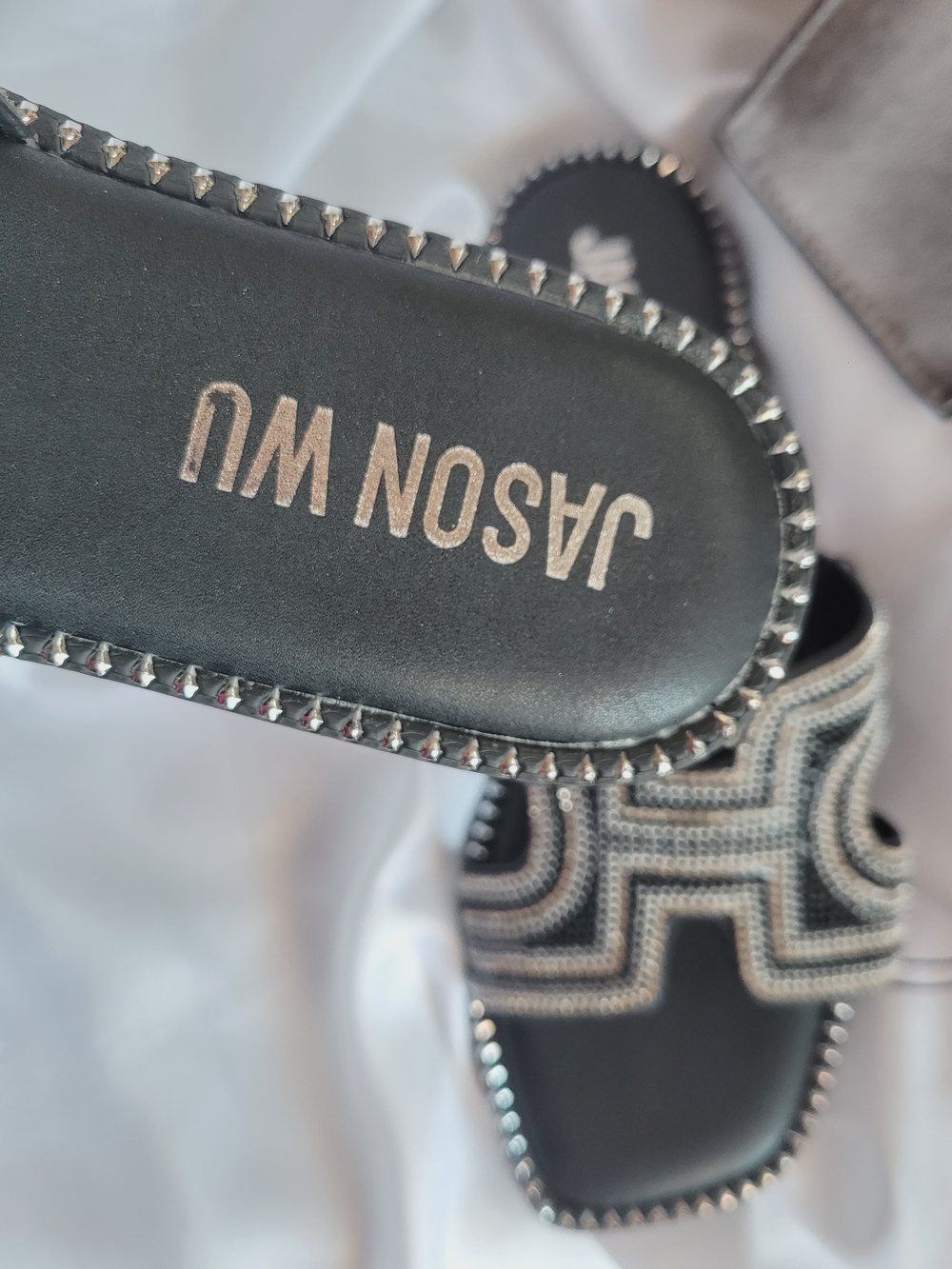 Jason Wu Black Beaded Slide Sandals with Silver Accents - Picture 3 of 6